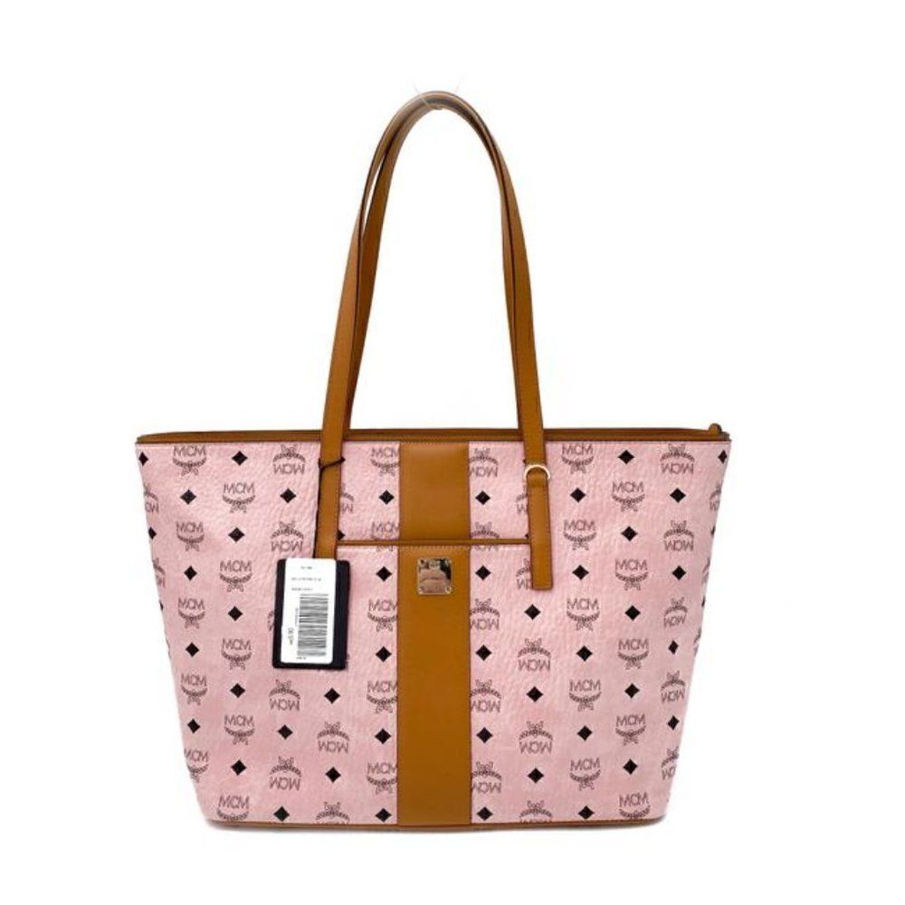 MCM Anya Pink Monogram Visetos Canvas Medium Shopper Tote - Picture 4 of 10